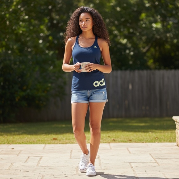 New Adidas Navy Blue Climalite Racerback Tank Top Sport Essentials Logo Size M - Picture 5 of 8